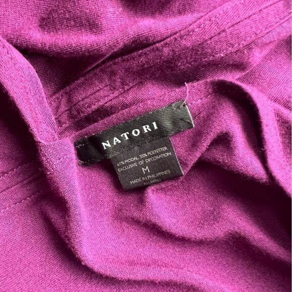 NATORI PURPLE V NECK TUNIC TOP HANKERCHIEF DRAPED KIMONO SLEEVE SIZE M - Picture 5 of 5